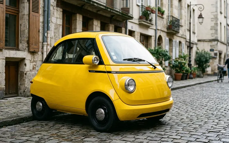 Renault 5 E-Tech electric city car on a cobbled street